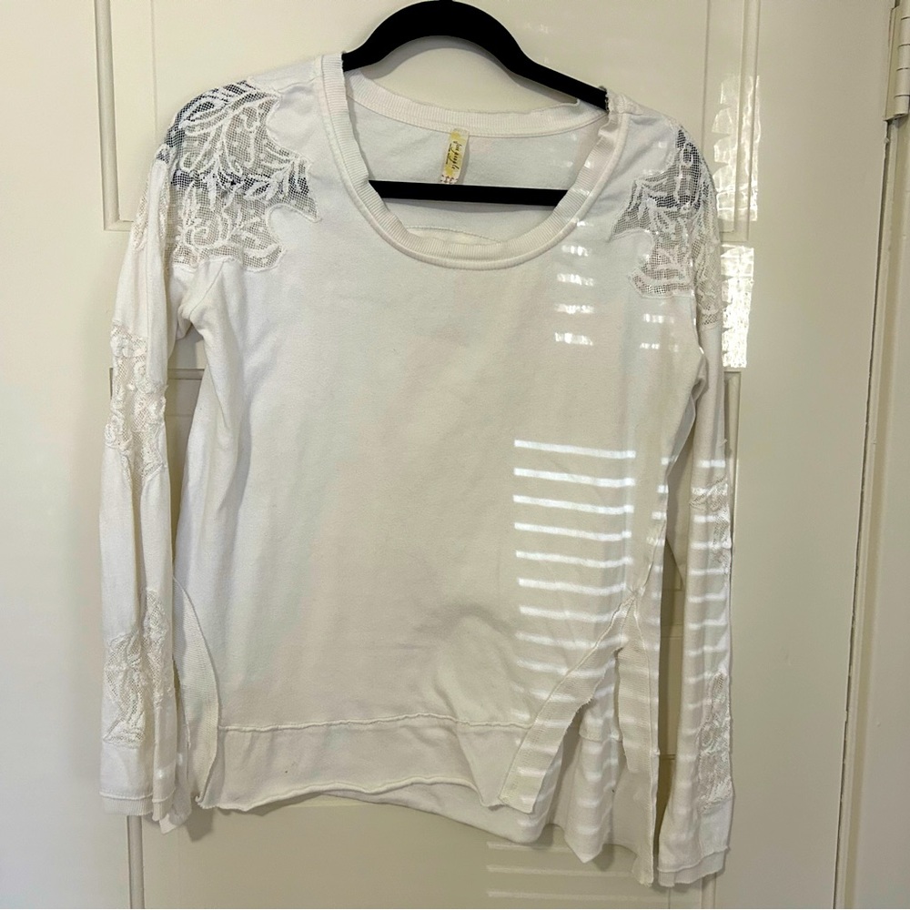 White Free People Lace Cut Out Pullover